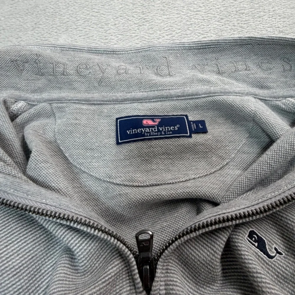 Vineyard Vines 1/4 Zip Pullover Mens Large Gray Stripe Saltwater Long Sleeve